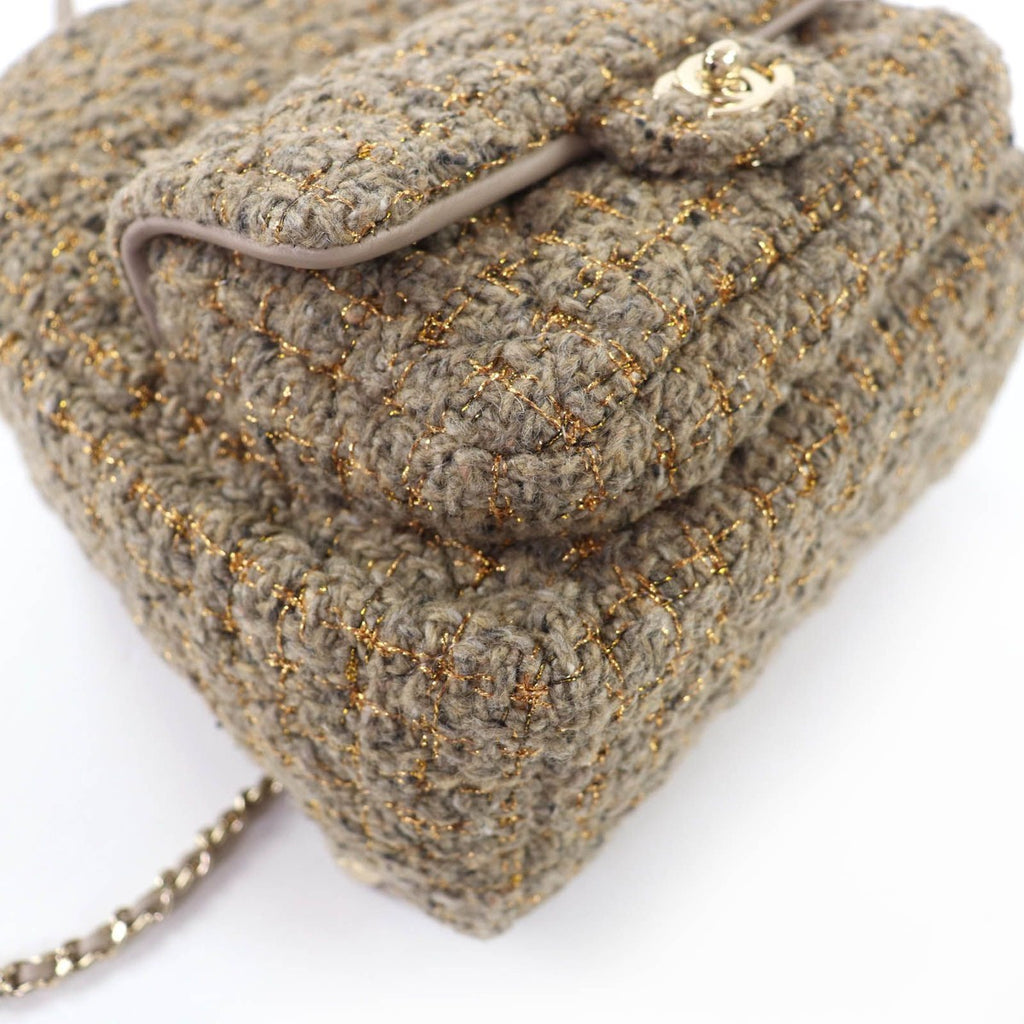 Chanel CC Logo Turnlock Quilted Tweed Chain Shoulder Leather Backpack — view 6