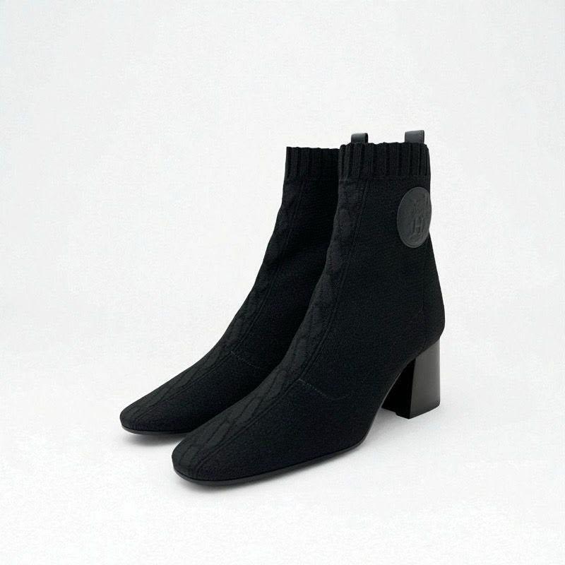 Hermes Volver Boots Short Shoes Fabric Leather Black Sock
