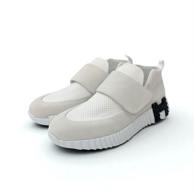 Hermes Sneakers Shoes Suede Fabric White Velcro