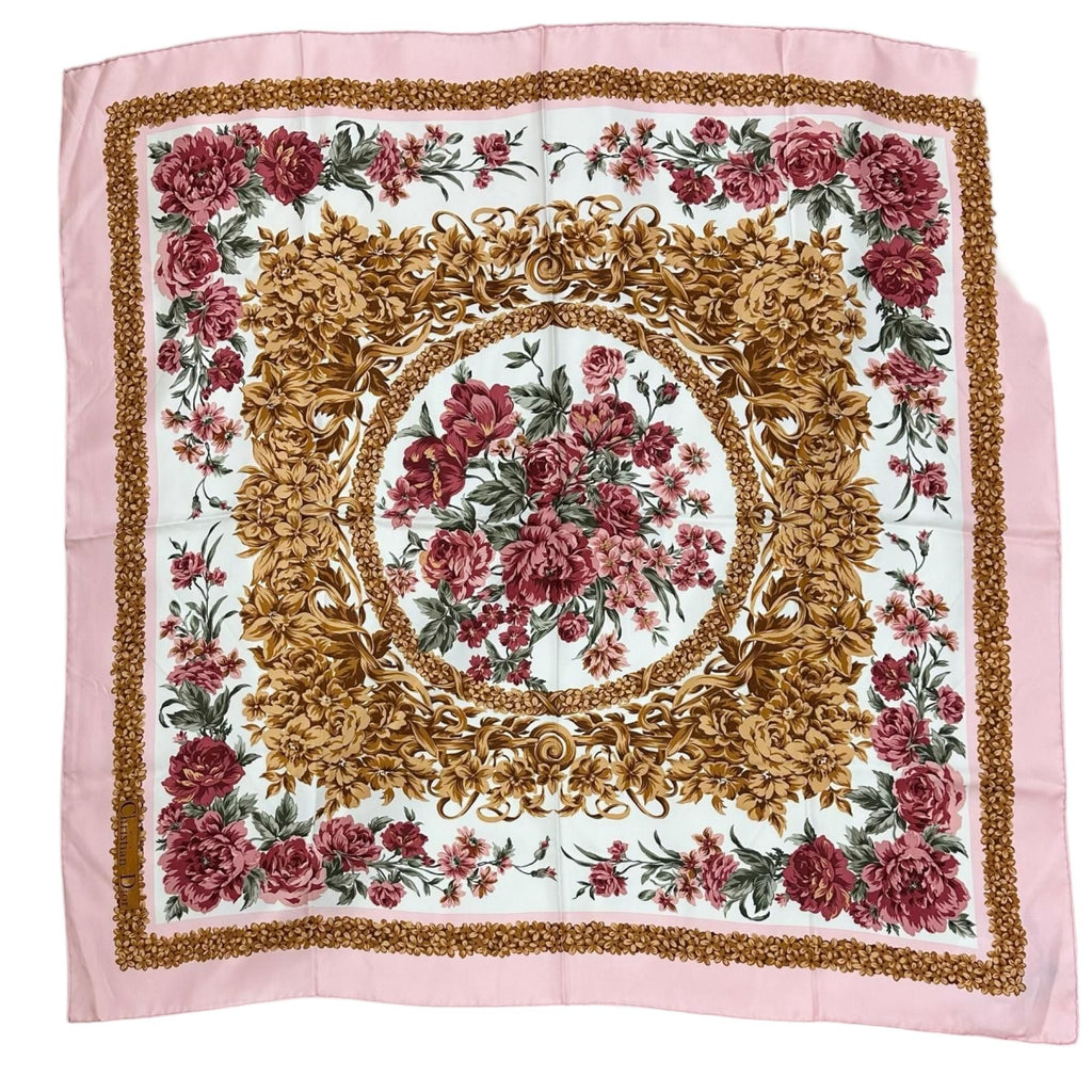 Dior Floral Silk Pink Scarf