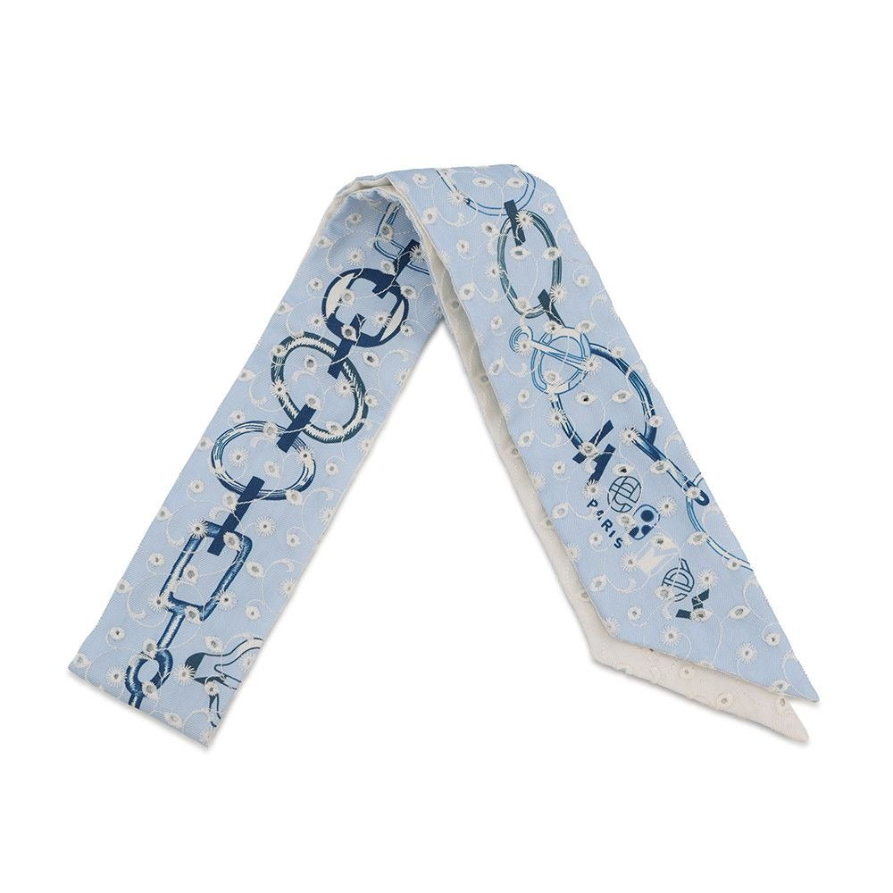 Hermes Scarf Twilly Re Boucles Broderie Anglaise Blue-blanc Marine