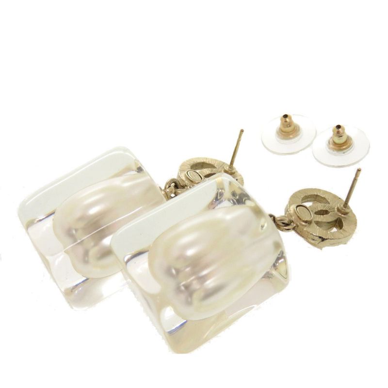 Chanel Coco Mark Faux Pearl Plastic Stone Gold Earrings 0563 — view 4