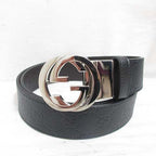 Gucci Interlocking Buckle Reversible Leather Belt Guccissima Black Brown Silver