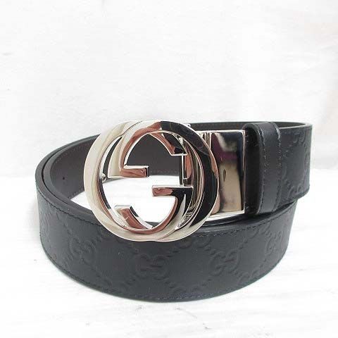 Gucci Interlocking Buckle Reversible Leather Belt Guccissima Black Brown Silver