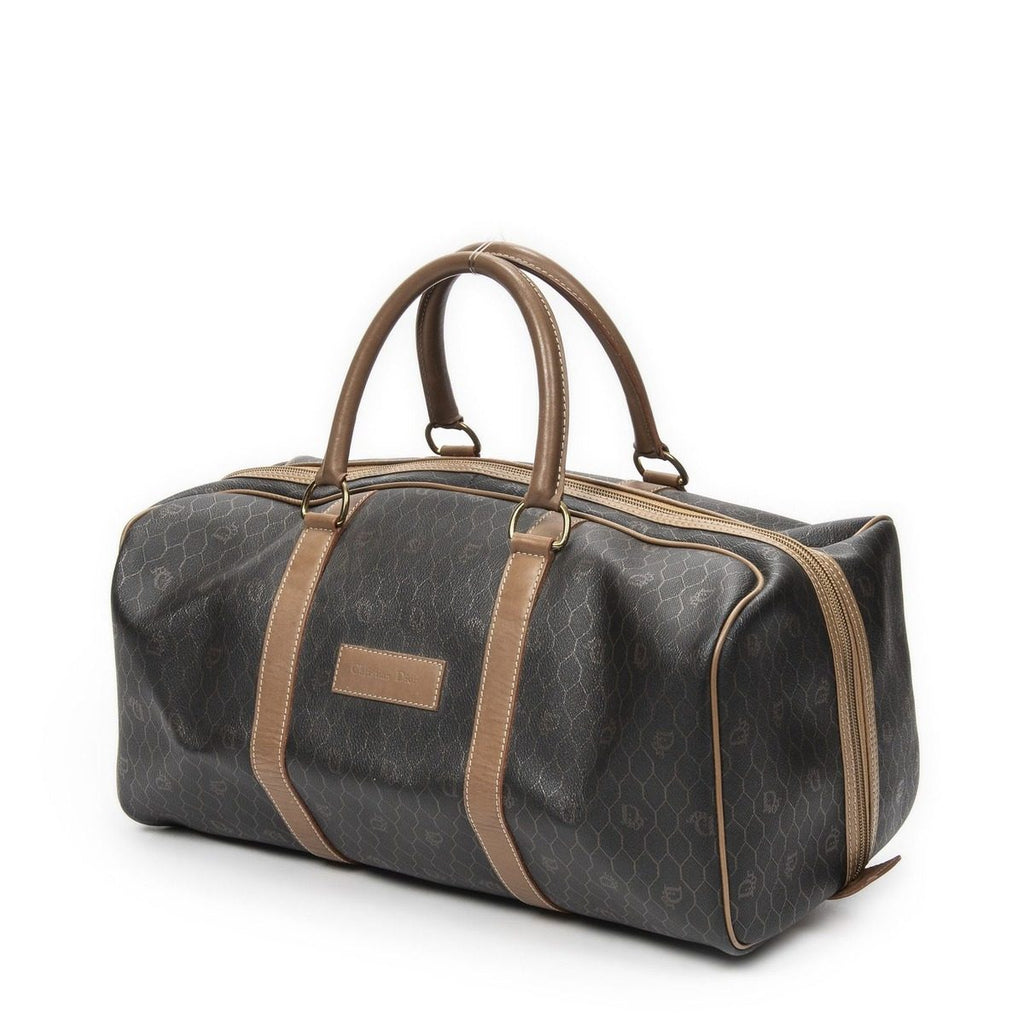 Dior Vintage Travel Boston Gray Brown Honeycomb Canvas Shoulder Bag — view 2