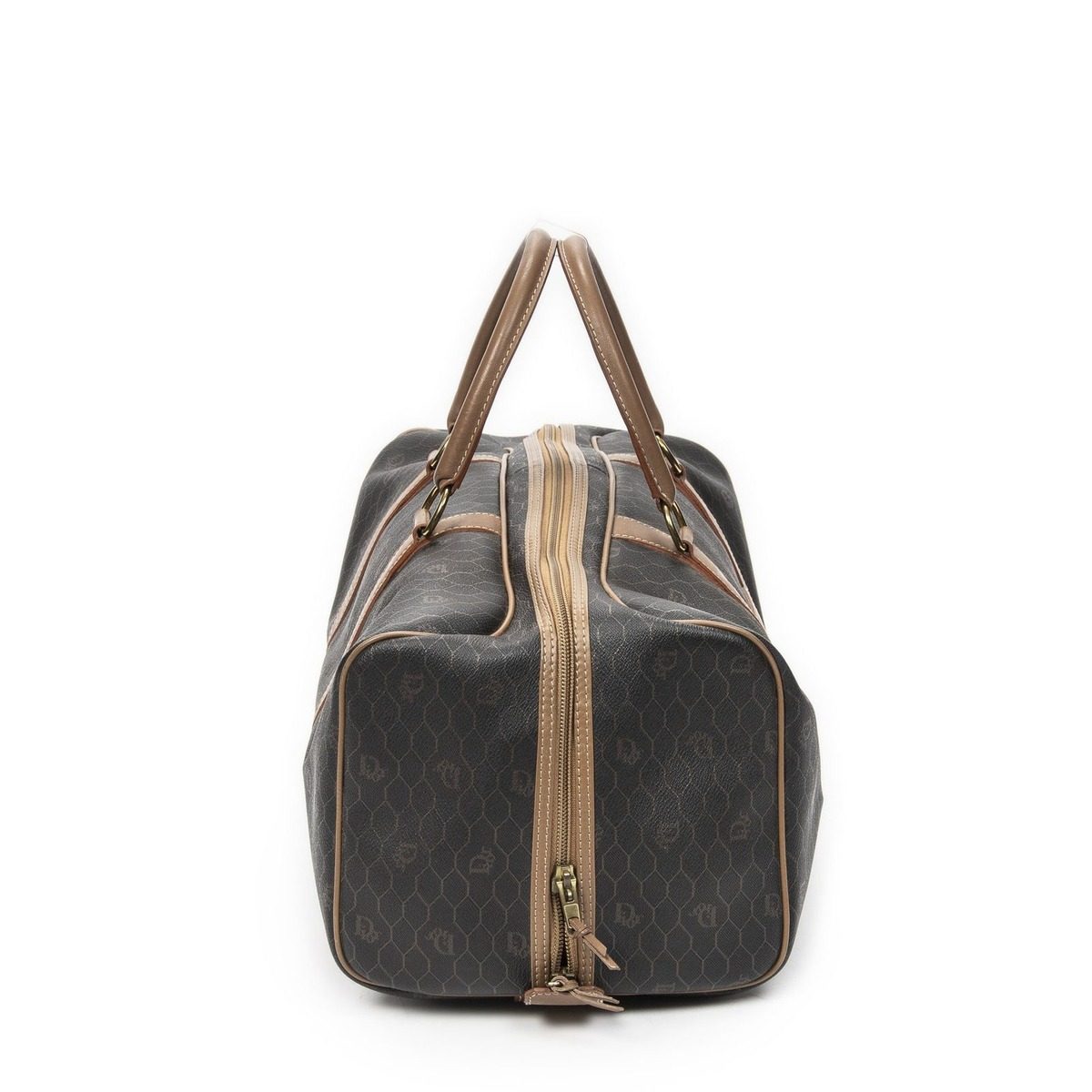 Dior Vintage Travel Boston Gray Brown Honeycomb Canvas Shoulder Bag — view 4