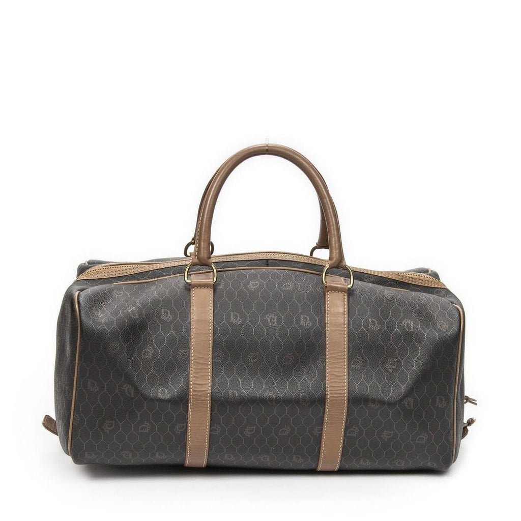 Dior Vintage Travel Boston Gray Brown Honeycomb Canvas Shoulder Bag — view 5