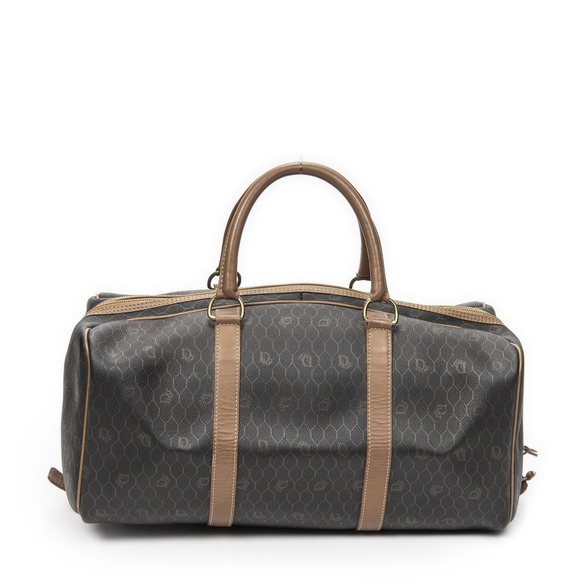Dior Vintage Travel Boston Gray Brown Honeycomb Canvas Shoulder Bag — view 5