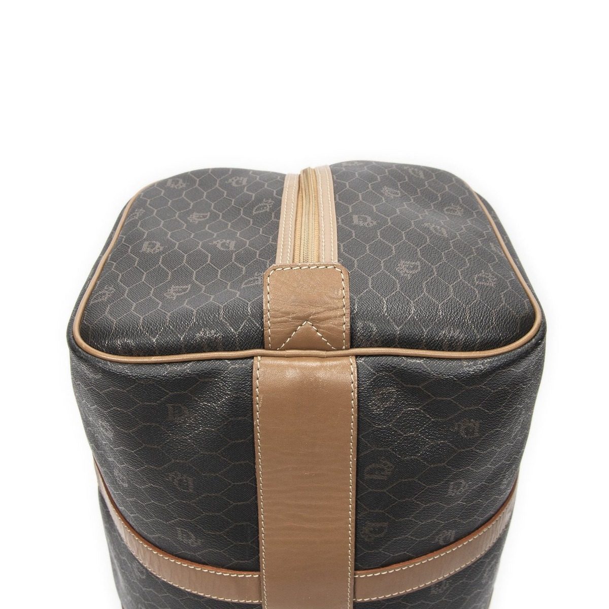 Dior Vintage Travel Boston Gray Brown Honeycomb Canvas Shoulder Bag — view 7
