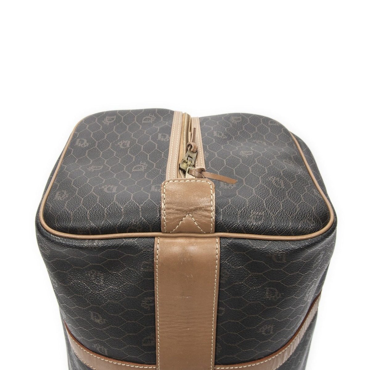 Dior Vintage Travel Boston Gray Brown Honeycomb Canvas Shoulder Bag — view 8