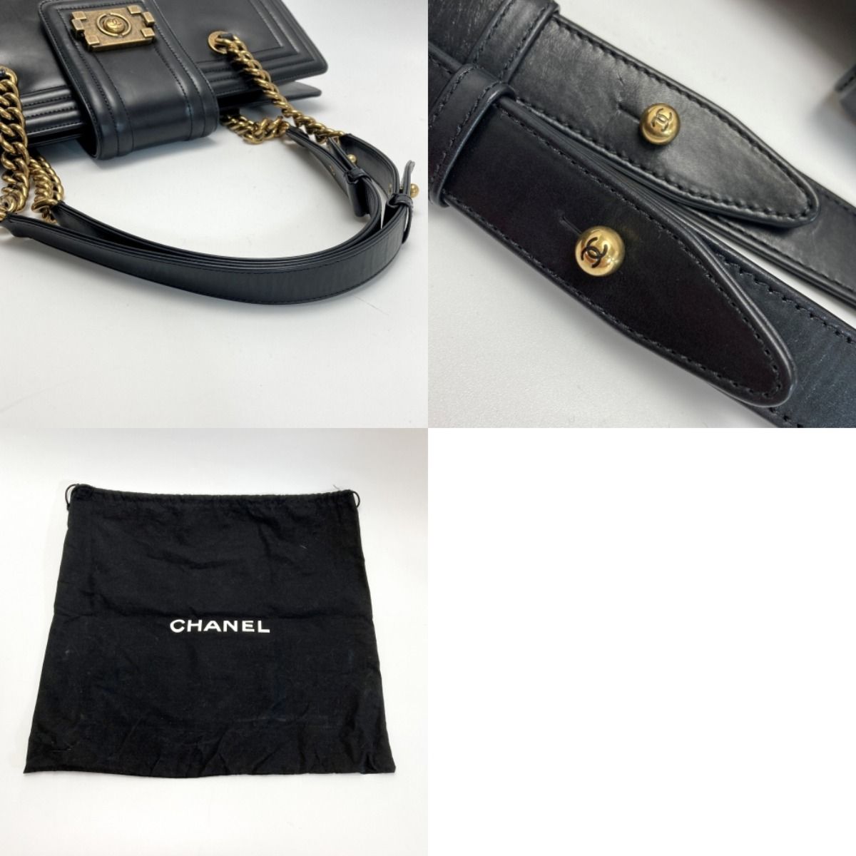 Chanel Boy Chain Tote Bag Black Leather — view 8