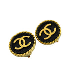 Chanel Earrings Vintage CC Logo Gold Plated Black Cles — view 2