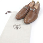 Hermes Leather Constance H Logo Silver Moccasins Loafers Flat Shoes Brown 46 — view 2