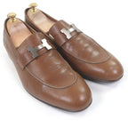 Hermes Leather Constance H Logo Silver Moccasins Loafers Flat Shoes Brown 46 — view 3