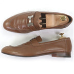 Hermes Leather Constance H Logo Silver Moccasins Loafers Flat Shoes Brown 46 — view 4