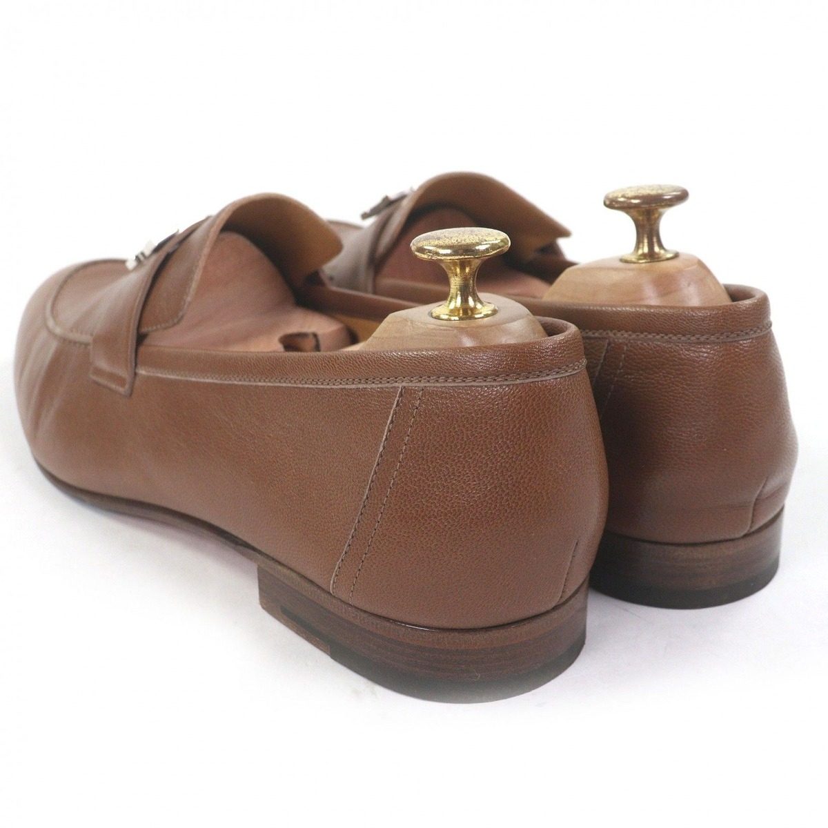 Hermes Leather Constance H Logo Silver Moccasins Loafers Flat Shoes Brown 46 — view 6