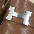 Hermes Leather Constance H Logo Silver Moccasins Loafers Flat Shoes Brown 46 — view 7