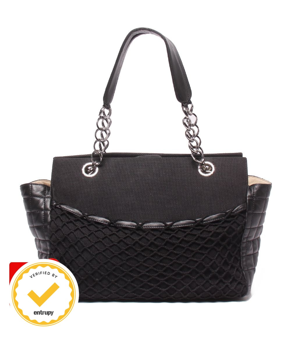 Chanel Chain Tote Shoulder Bag Silver Chocolate Bar