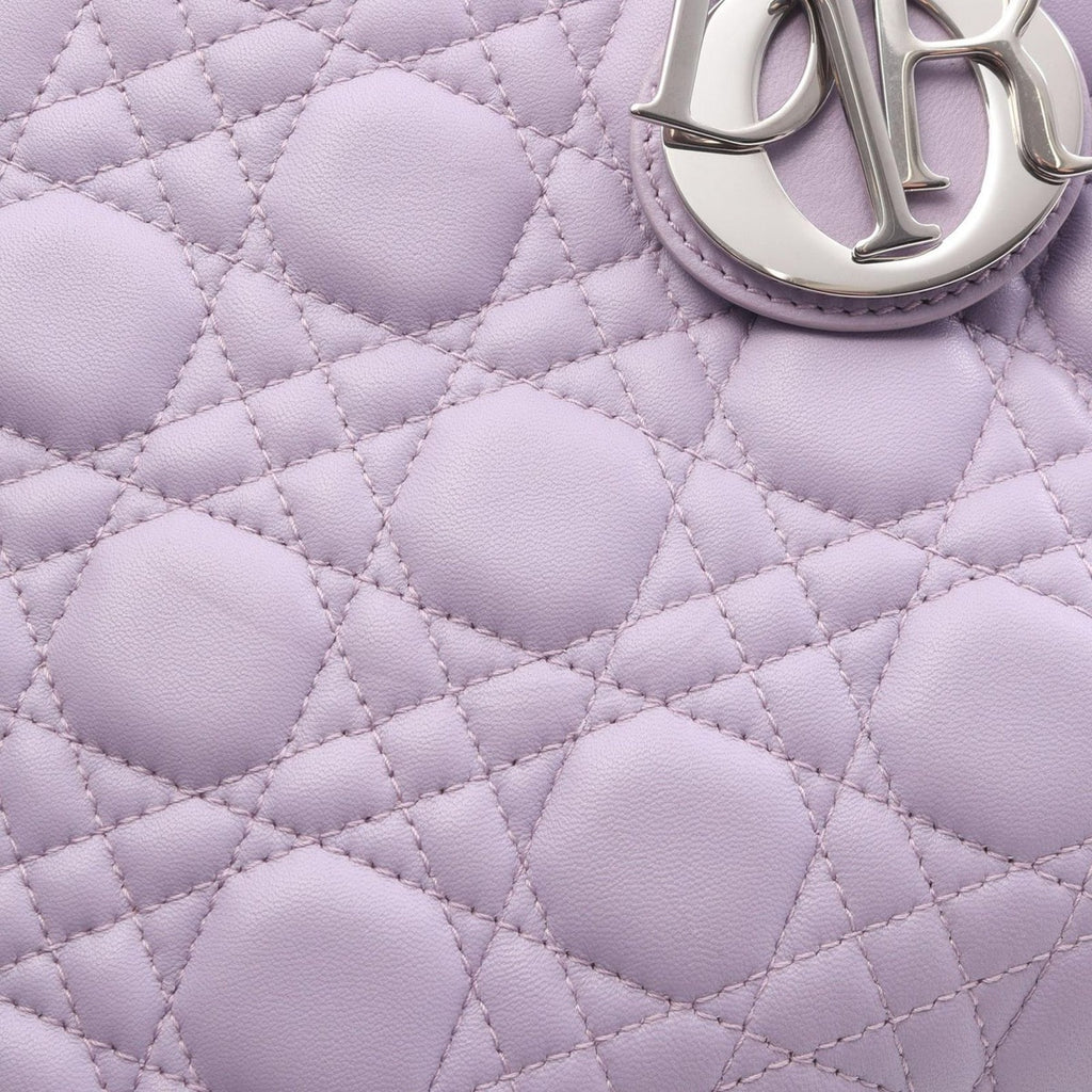 Dior Handbag Lady Pink Lavender Leather Cannage 2-Way Tote — view 8