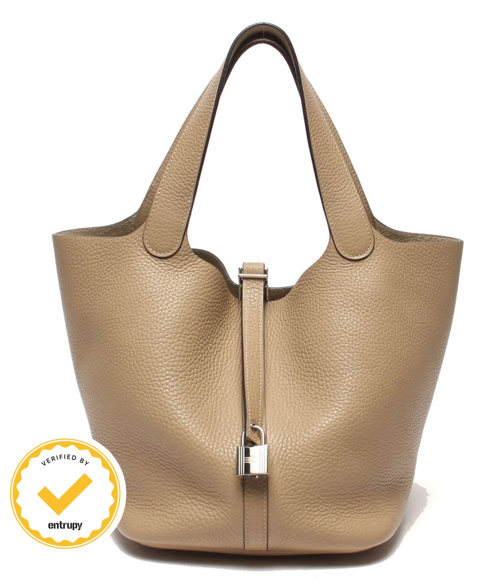 Hermes Handbag Silver Taurillon Clemence Picotin Lock PM