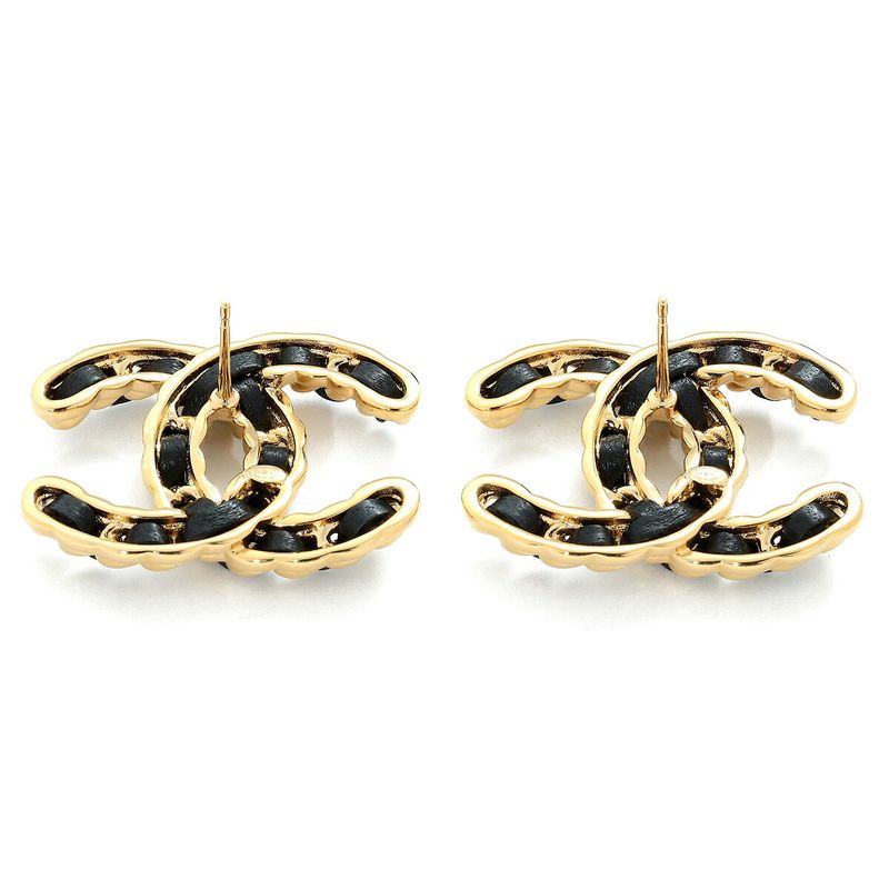 Chanel Logo Earrings Gold Black — view 5