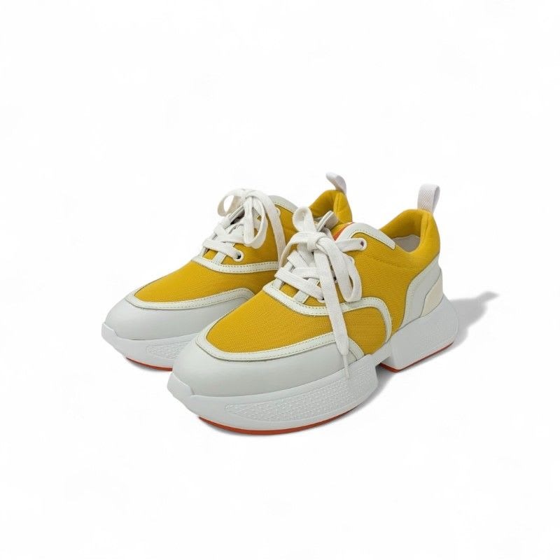 Hermes Giga Sneakers Shoes Fabric Leather Yellow White