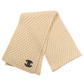 Chanel CC Logo Cashmere Mushroom Blue Knit Scarf Beige Sweater