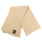 Chanel CC Logo Cashmere Mushroom Blue Knit Scarf Beige Sweater