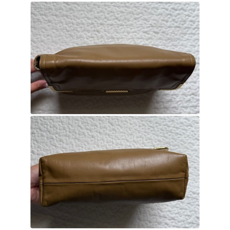 Bottega Veneta Leather Clutch Bag Beige Gold Hardware Party — view 2