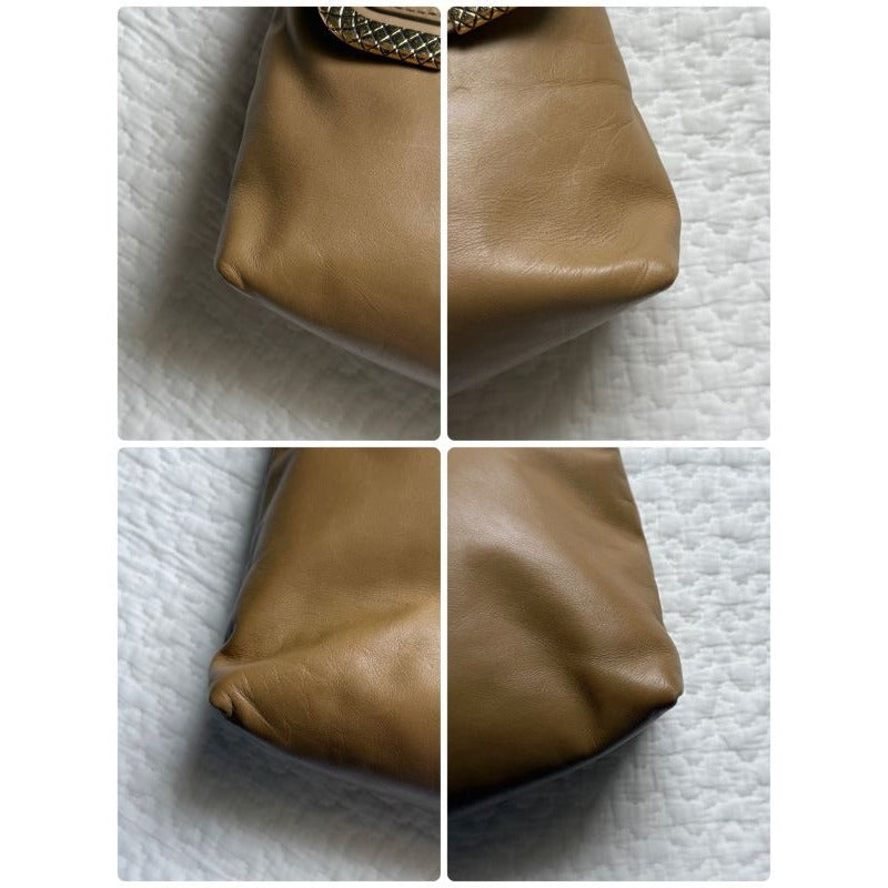Bottega Veneta Leather Clutch Bag Beige Gold Hardware Party — view 4