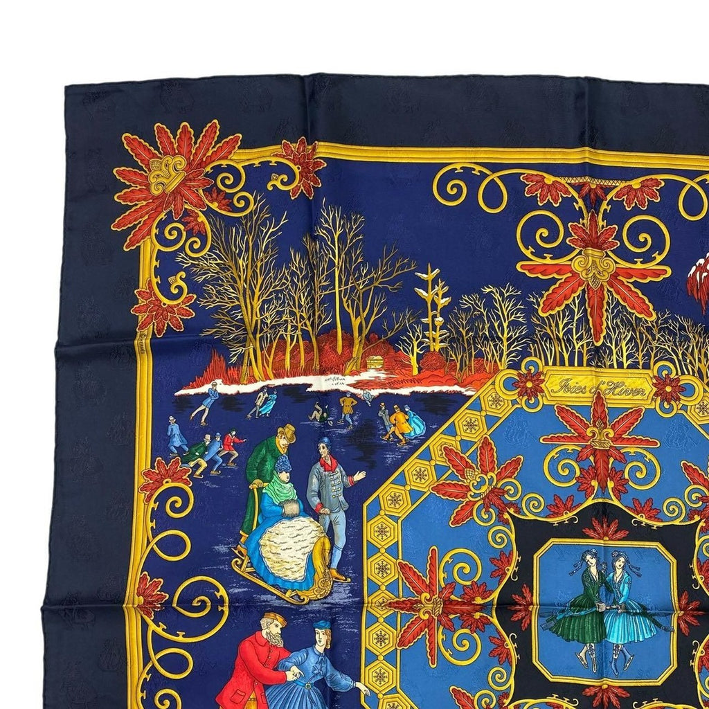 Hermes Scarf Carre 90 Silk Joies D'hiver Winter Fun Navy — view 2