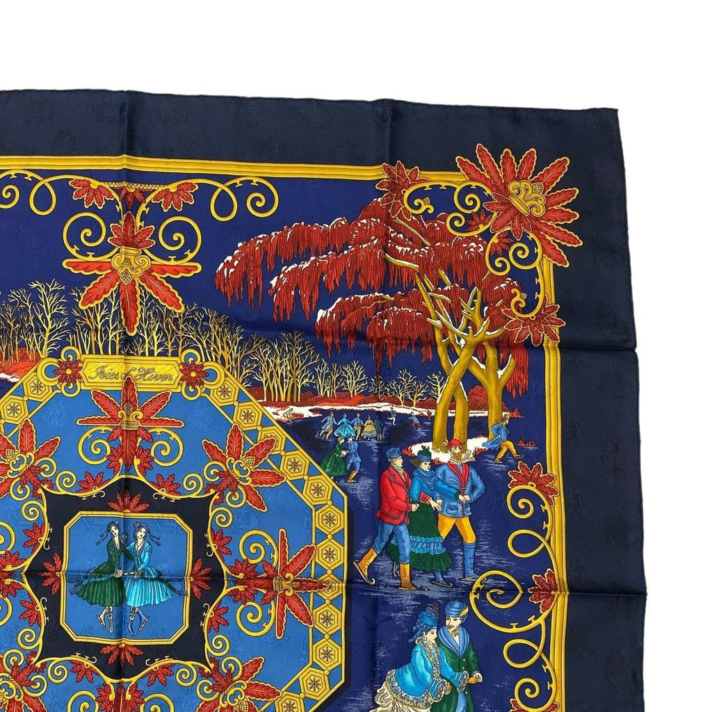 Hermes Scarf Carre 90 Silk Joies D'hiver Winter Fun Navy — view 3