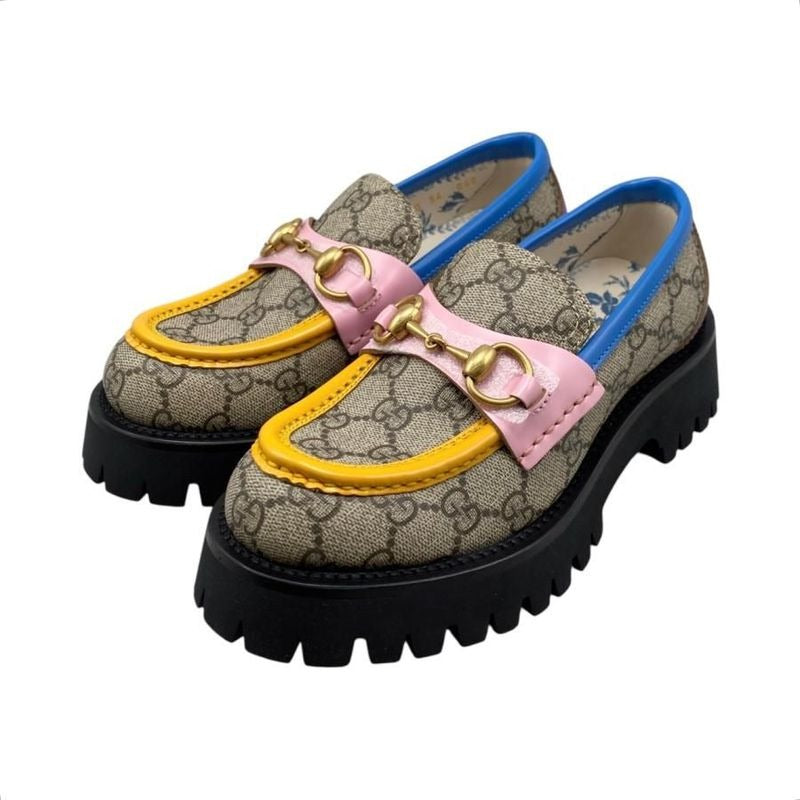 Gucci Loafer GG Supreme Bee Embroidery 34 Size Flower Multicolor Beige