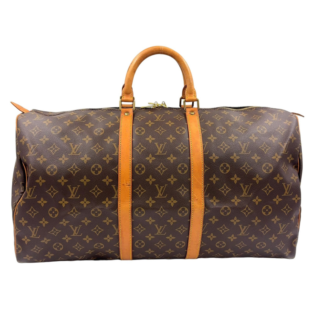 Louis Vuitton Keepall 55 Monogram Leather Brown Light Boston Bag Gold