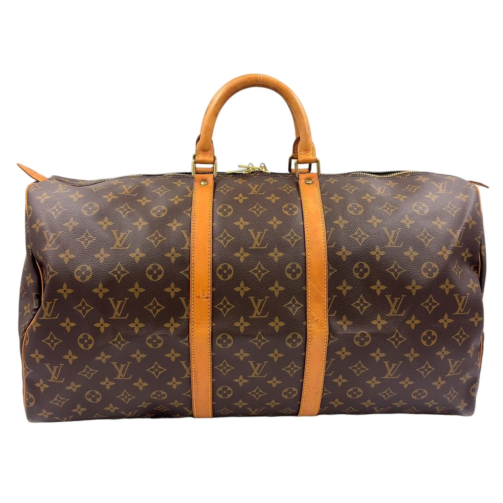 Louis Vuitton Keepall 55 Monogram Leather Brown Light Boston Bag Gold