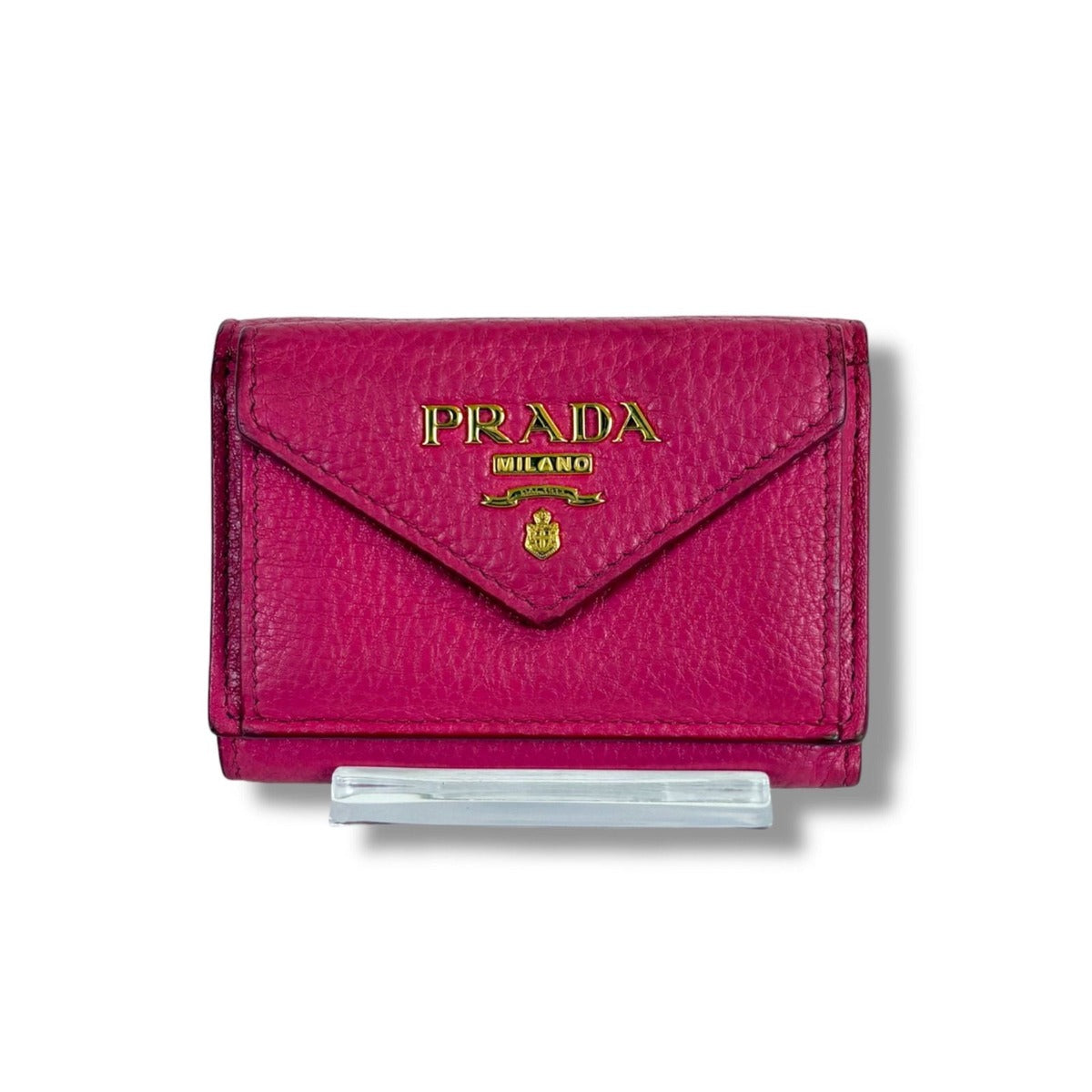 Prada Vitello Daino Leather Compact Wallet Trifold Gold Hardware Mini — view 2
