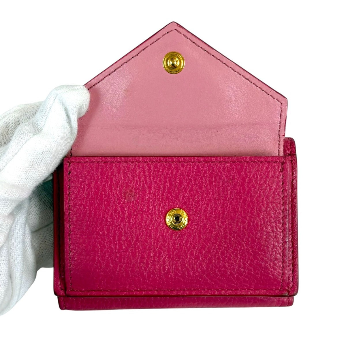 Prada Vitello Daino Leather Compact Wallet Trifold Gold Hardware Mini — view 4