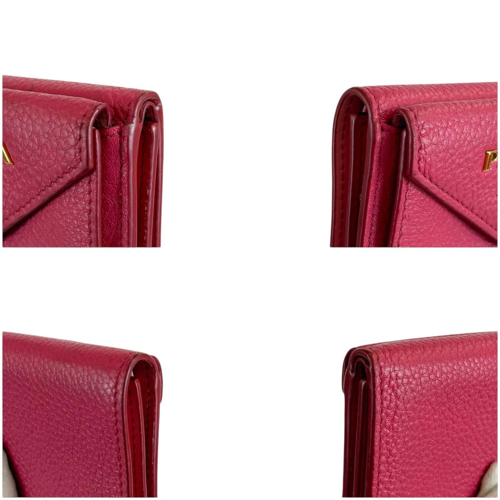 Prada Vitello Daino Leather Compact Wallet Trifold Gold Hardware Mini — view 7