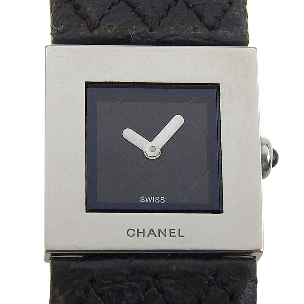 Chanel Quilted Stainless Steel Leather Quartz Analog Display