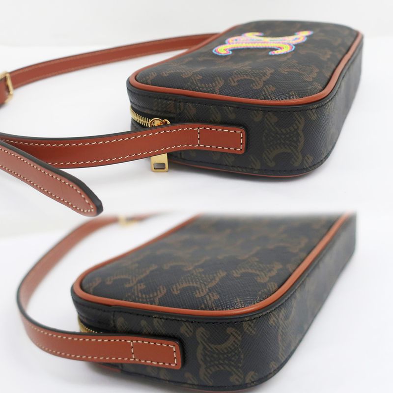 Celine Mini Camera Triomphe Shoulder Bag Pouch Brown Multicolor — view 5