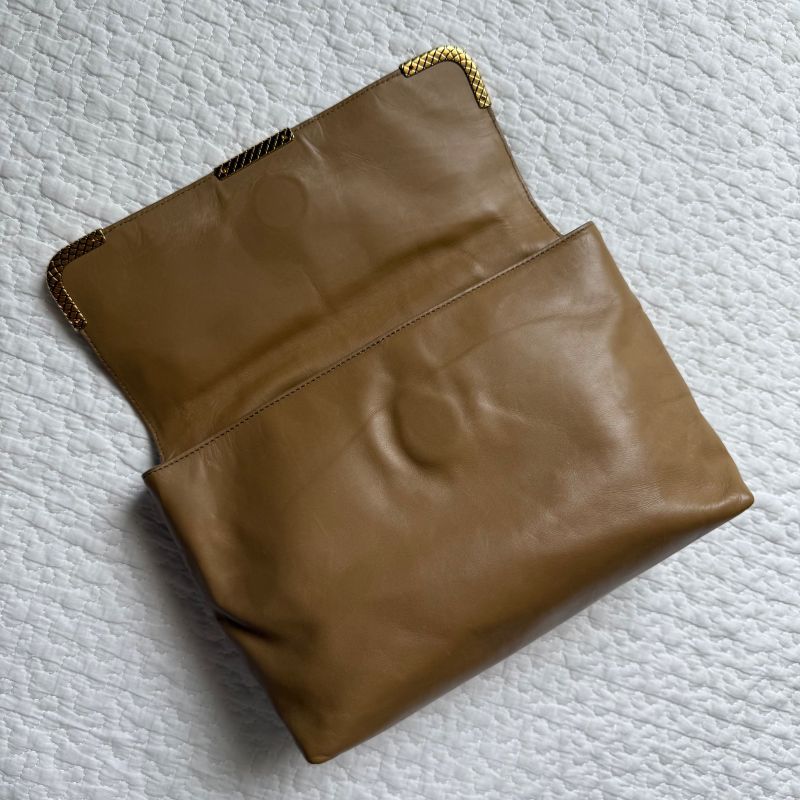 Bottega Veneta Leather Clutch Bag Beige Gold Hardware Party — view 7