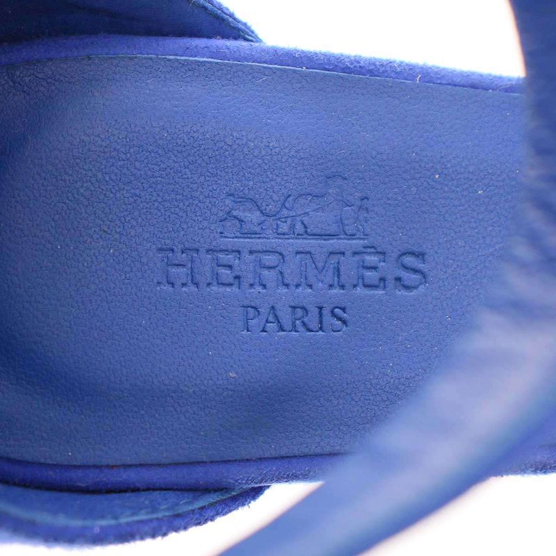 Hermes 24 SS Espadrille Elda Suede Leather Wedge Sole Sandals Blue 35 — view 5