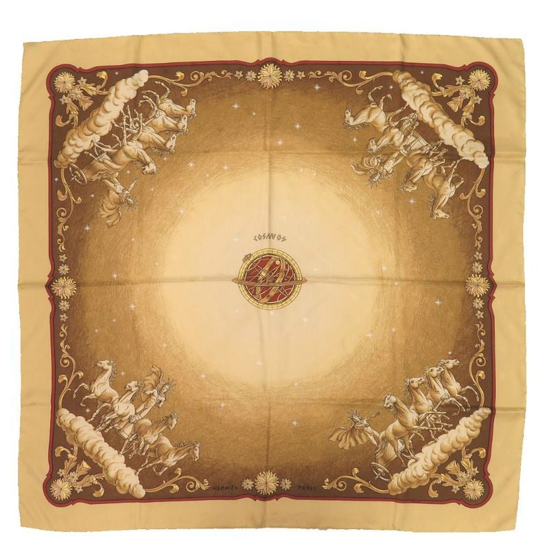 Hermes Carre 90 Cosmos Horse Silk Yellow Gold Scarf 0064