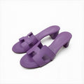 Hermes Oasis Sandals Shoes Leather Purple Mules