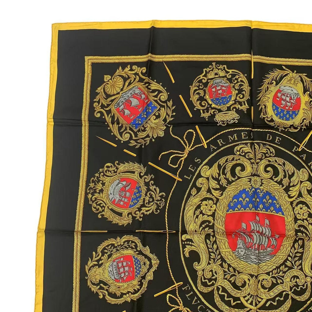 Hermes Carre 90 les Armes de Paris Coat of Arms Scarf Silk Black — view 2