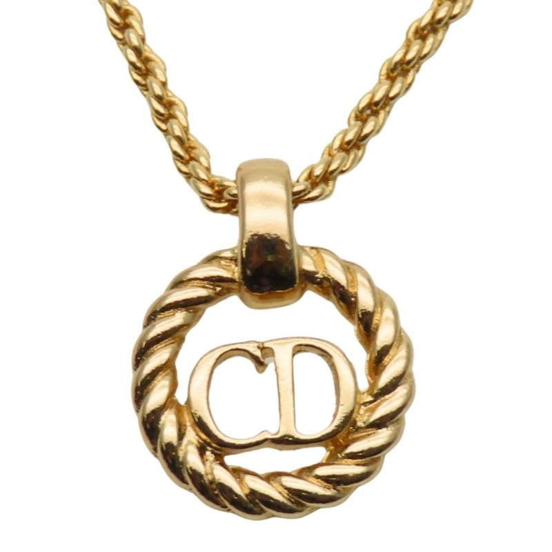Christian Dior Necklace CD Logo Metal Gold GP Plated Accessories