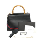Gucci Leather Bamboo 2-Way Bag Handbag Black
