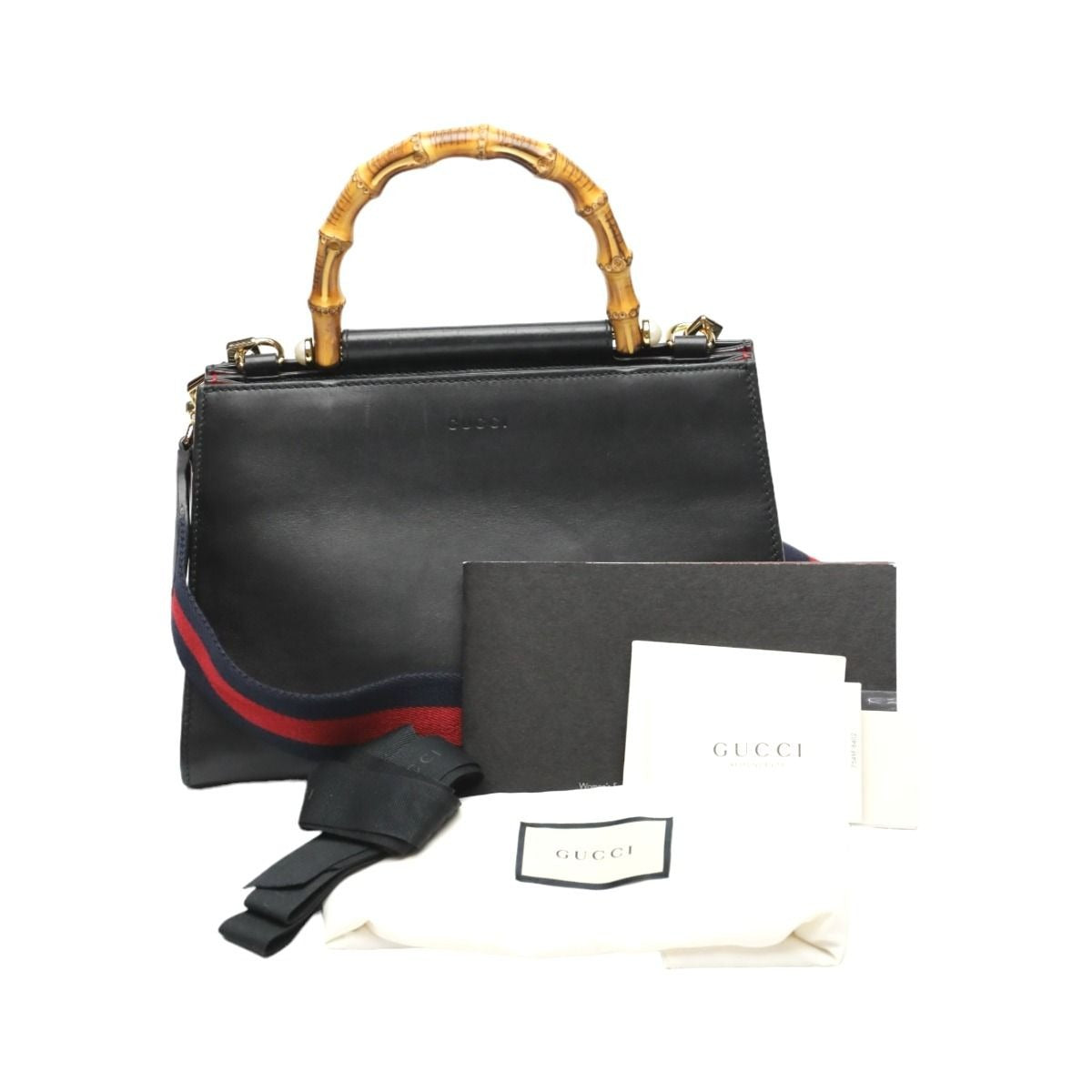 Gucci Leather Bamboo 2-Way Bag Handbag Black