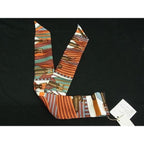 Hermes 100% Silk Twilly Ribbon Scarf Orange And Multicolor Fi5472 — view 2