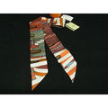 Hermes 100% Silk Twilly Ribbon Scarf Orange And Multicolor Fi5472